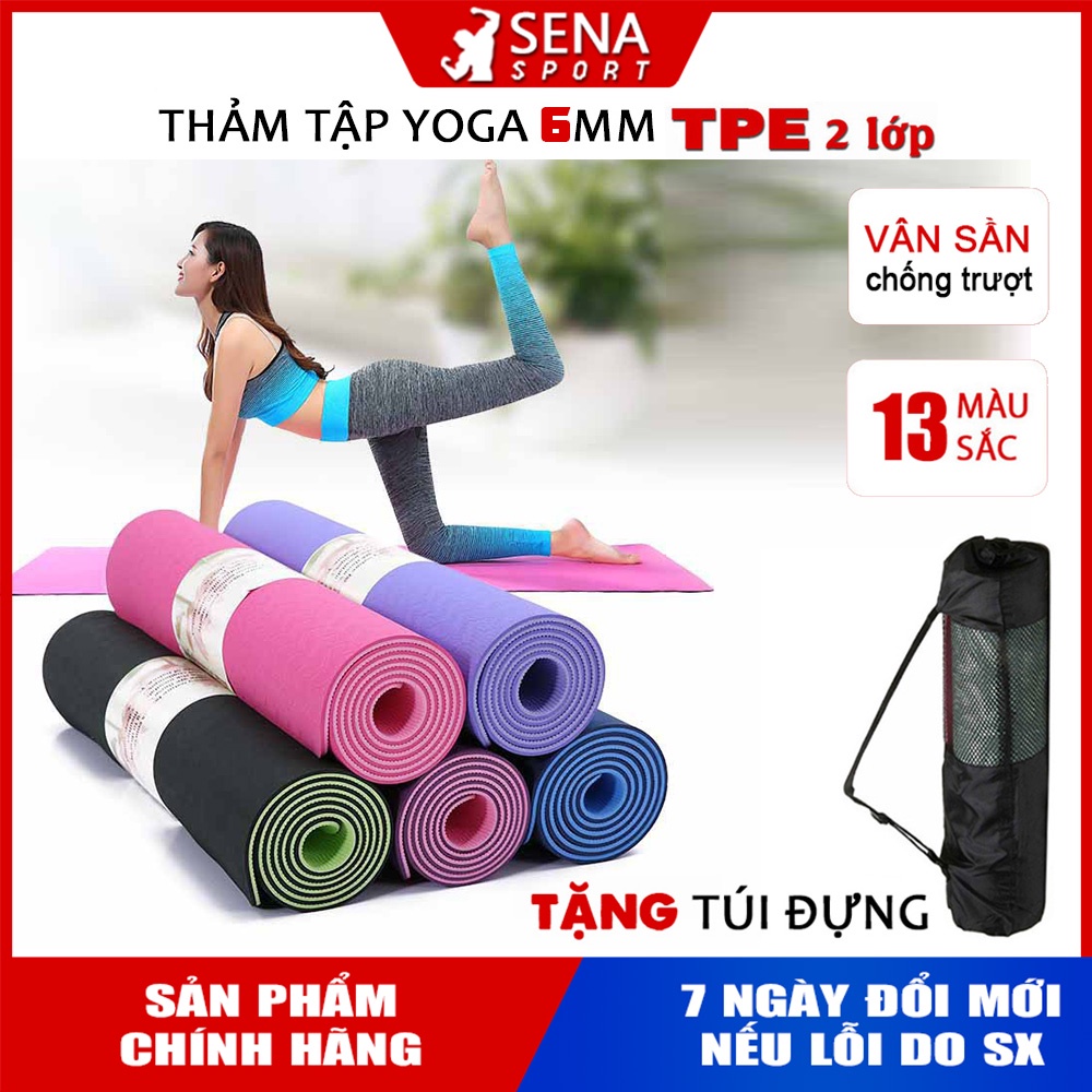 Thảm Tập Yoga, tập Gym Chất Liệu TPE 2 Lớp dày 6mm, Bám và Chống Trơn cực tốt