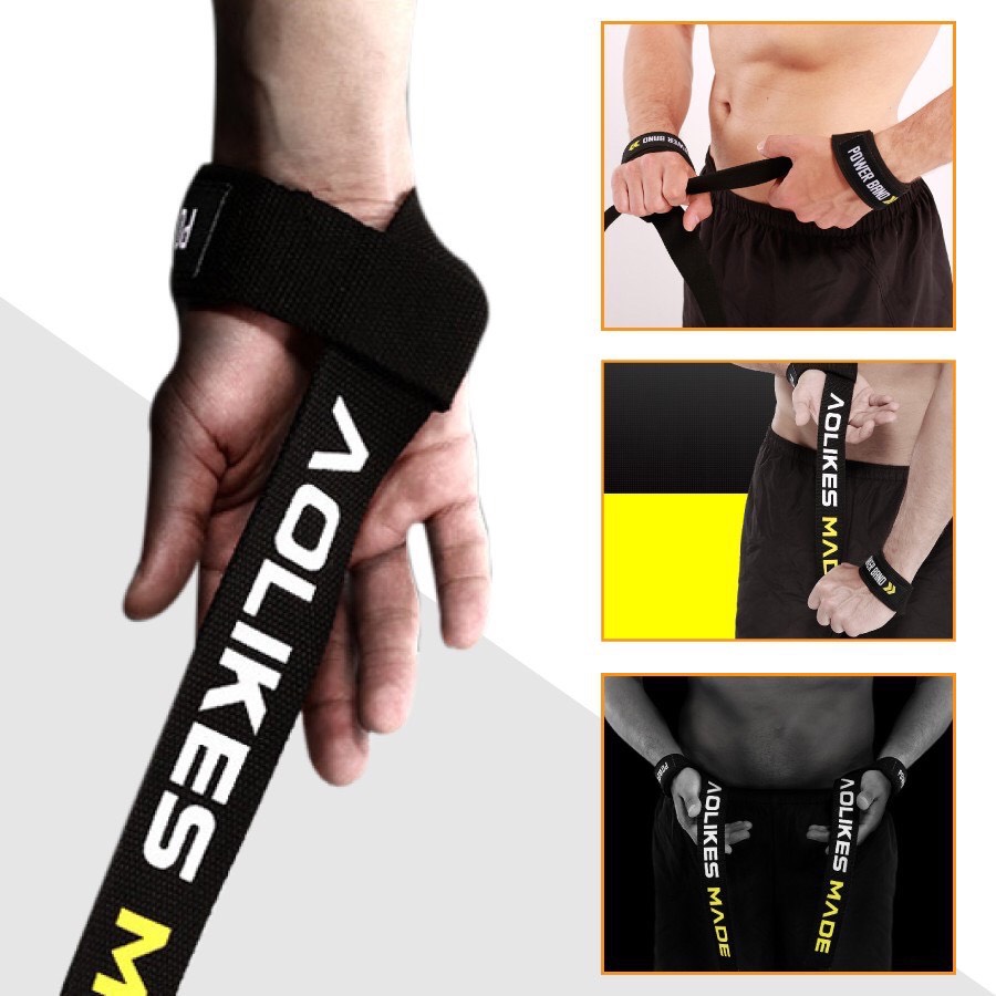 Dây kéo Lưng tập Gym - AOLIKES Lifting Straps hỗ trợ các bài tập deadlift, lên xà, kéo tạ (1 Đôi)