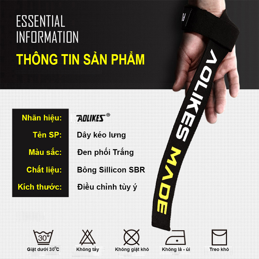 Dây kéo Lưng tập Gym - AOLIKES Lifting Straps hỗ trợ các bài tập deadlift, lên xà, kéo tạ (1 Đôi)