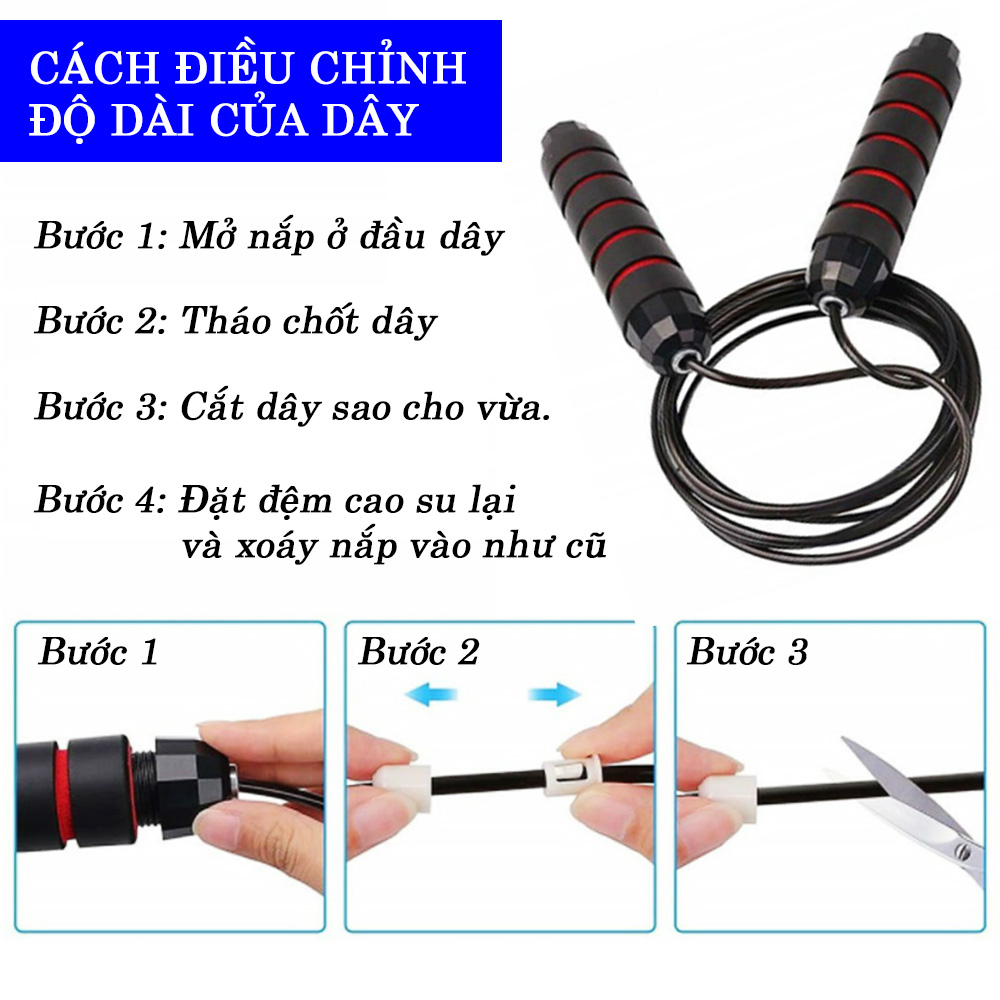 Dây Nhảy Tập Thể Dục Lõi Thép Có thể điều chỉnh độ dài, tối đa 2.8m