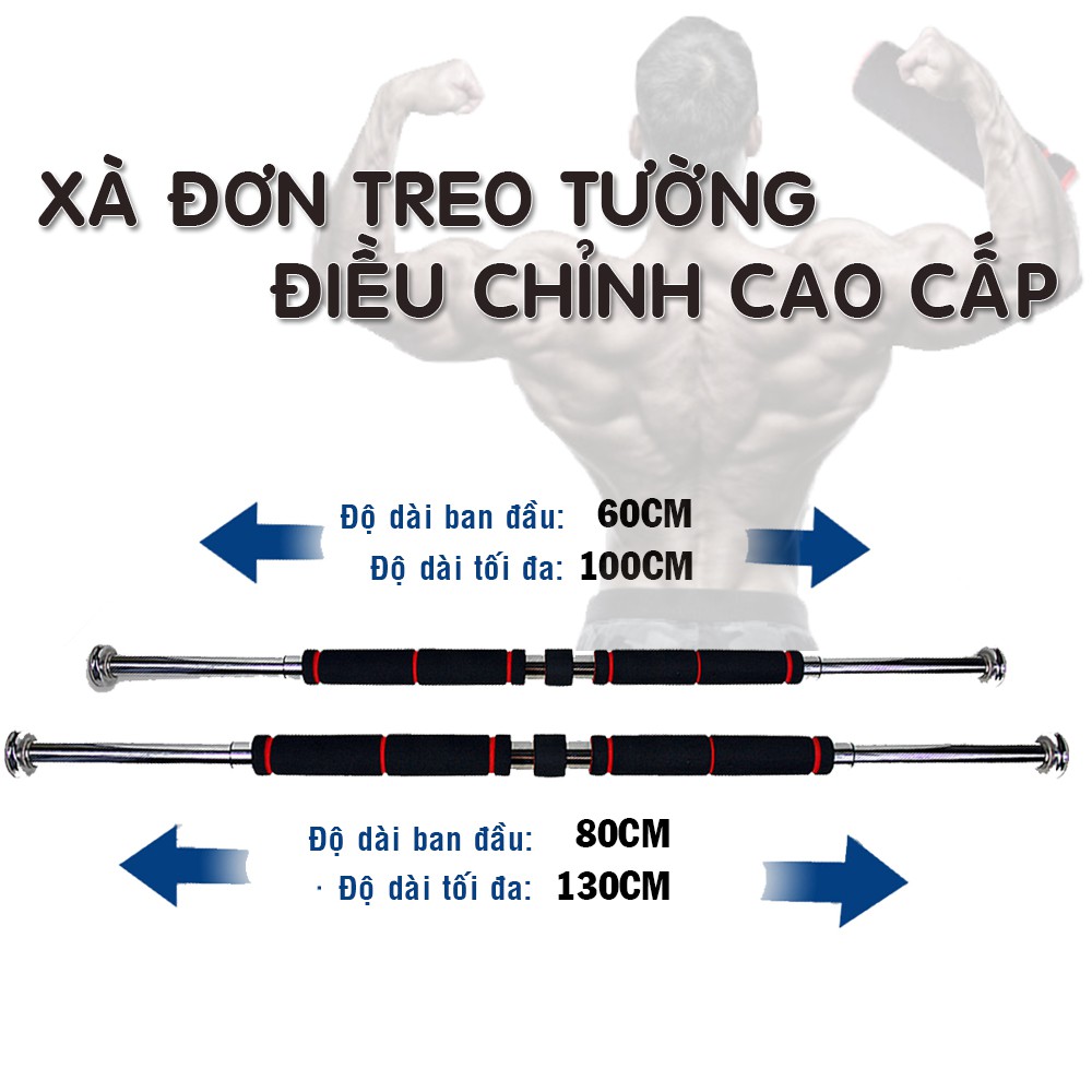 Thanh tập Xà Đơn treo tường, gắn cửa 60-150cm, có thể tùy chỉnh phù hợp tập gym tại nhà