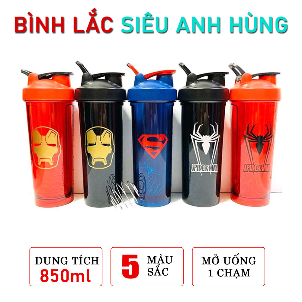 Bình Lắc Thể Thao Tập Gym Siêu Anh Hùng - Dung tích đựng 850ml