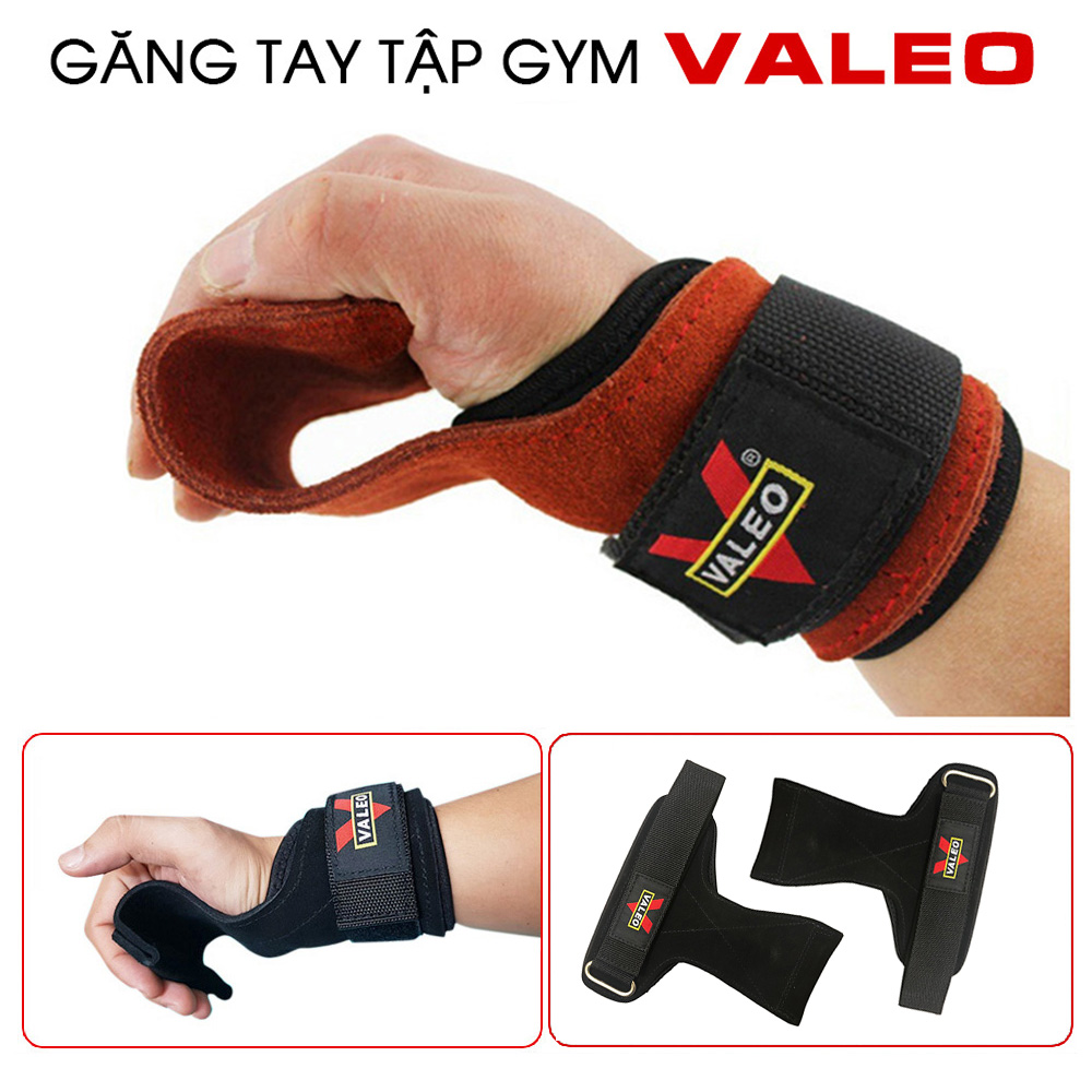 GĂNG TAY TẬP GYM DA BÒ - DÂY KÉO LƯNG - VALEO Lifting Grips Chất liệu Da Bò (1 Đôi)