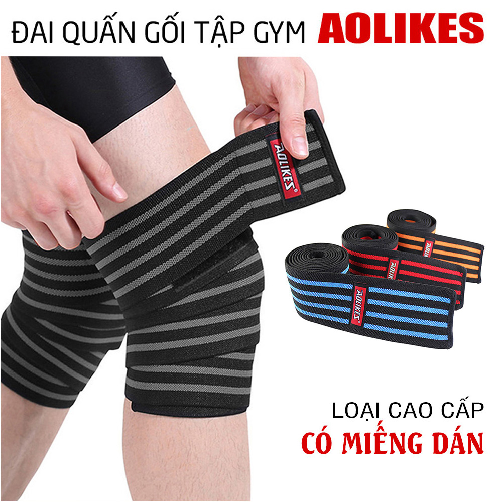 Đai Quấn gối tập Gym Aolikes loại có Miếng dán, Dài 1.8m - Trợ lực và bảo vệ gối tối ưu